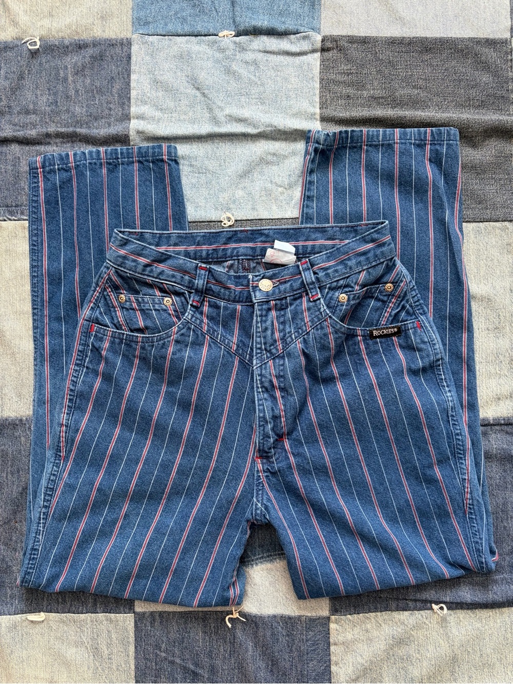 Rockies vintage pin striped denim white red blue jeans western 26 W 26 L